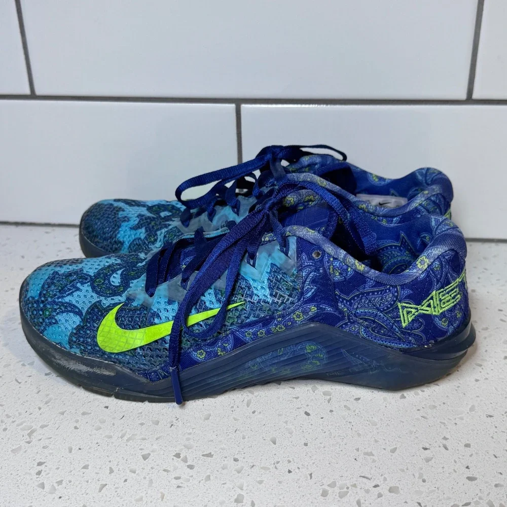 Nike Metcon 6 AMP Blue Paisley Floral Training Shoes CZ0602 Mens Size 7.5